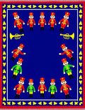 Crimson Blue Soldier Trumpet Playful Rug
