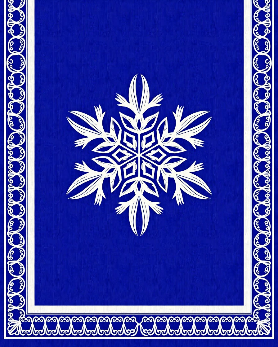 Deep Blue White Snowflake Border Rug