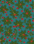 Teal Red Cherry Botanical Foliage Rug
