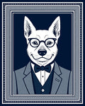 Dapper Canine Portrait Navy Border Rug
