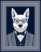 Dapper Canine Portrait Navy Border Rug