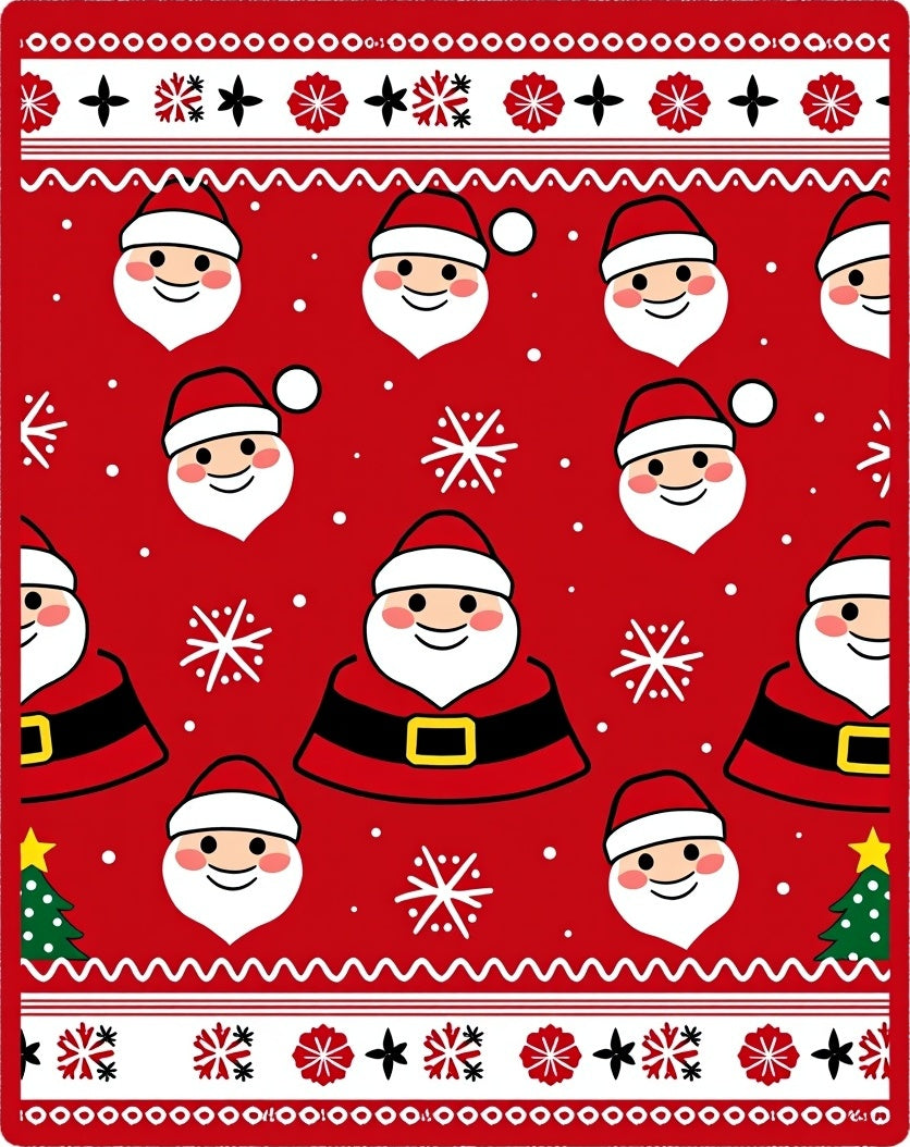 Jolly Santa Claus Red Snowflakes Rug