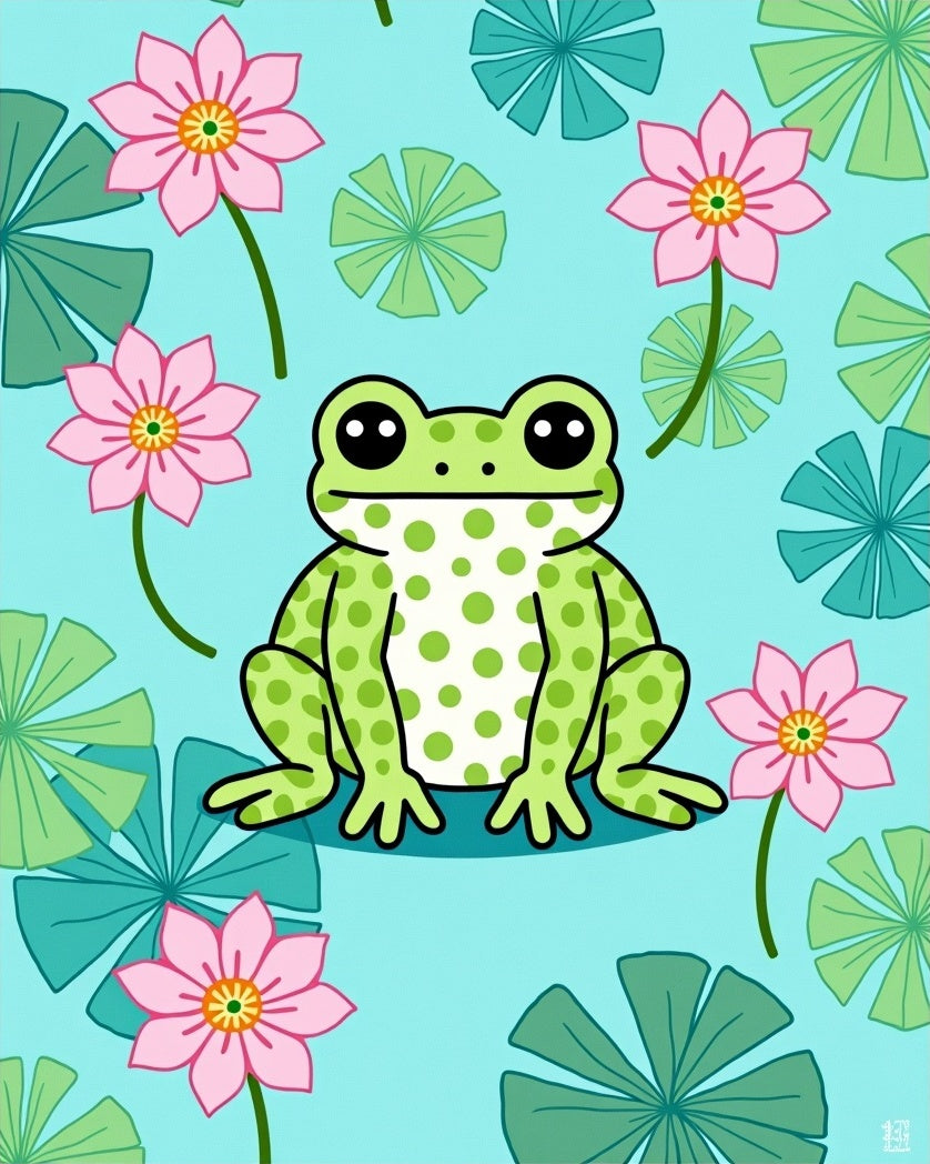 Green Spotted Frog Lily Pad Flowers Rug