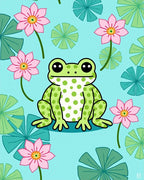 Green Spotted Frog Lily Pad Flowers Rug