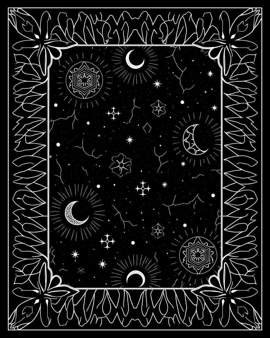 Celestial Black White Starry Moon Medallion Rug