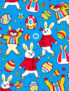 Joyful Blue Easter Bunny Eggs Rug