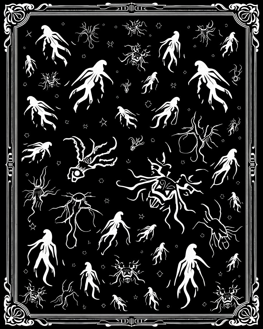 Creepy White Figures Black Field Collection Rug
