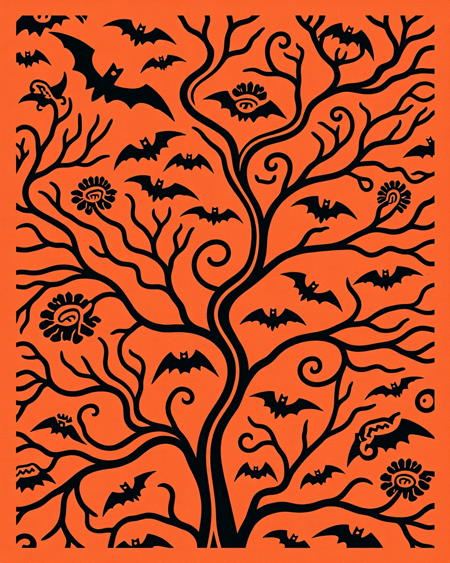 Spooky Bat Tree Halloween Orange Rug