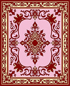Crimson Floral Swirl Pink Medallion Rug