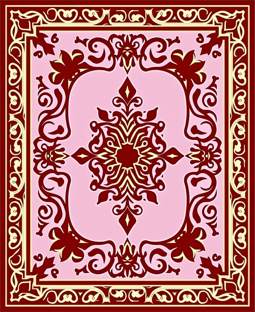 Crimson Floral Swirl Pink Medallion Rug
