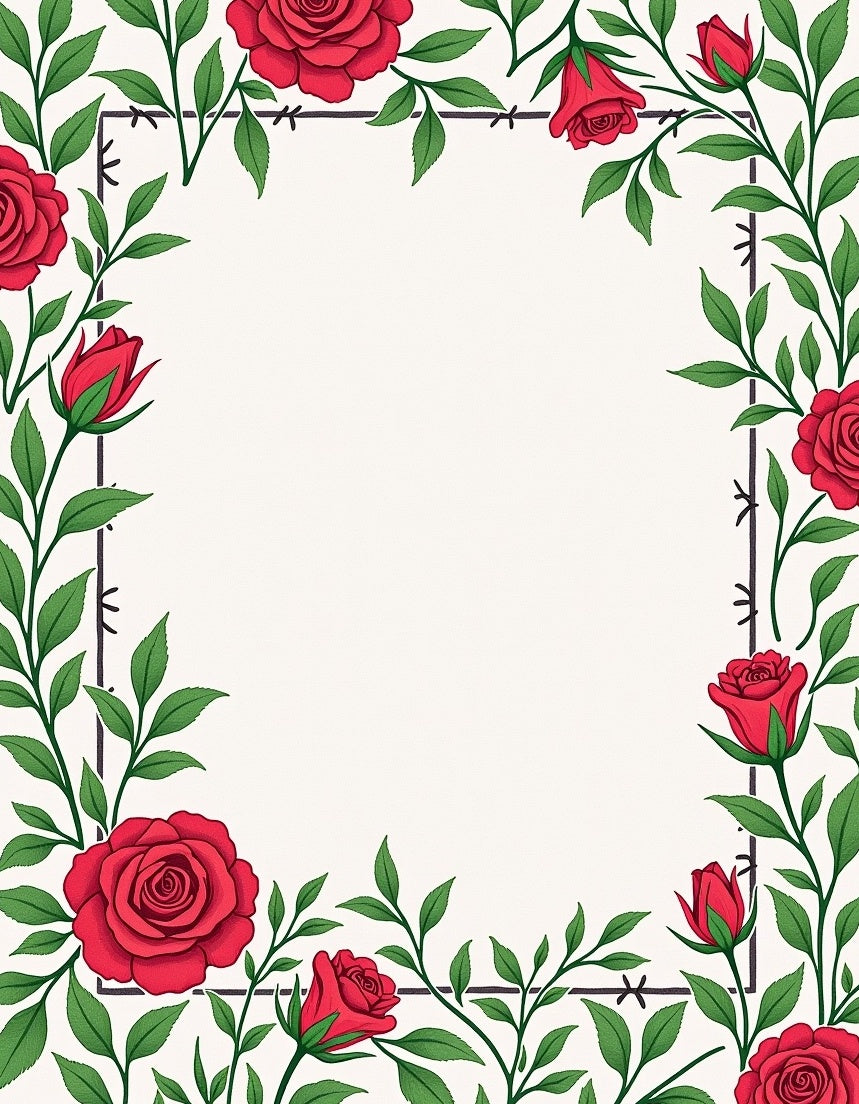 Crimson Rose Vine Border Rug