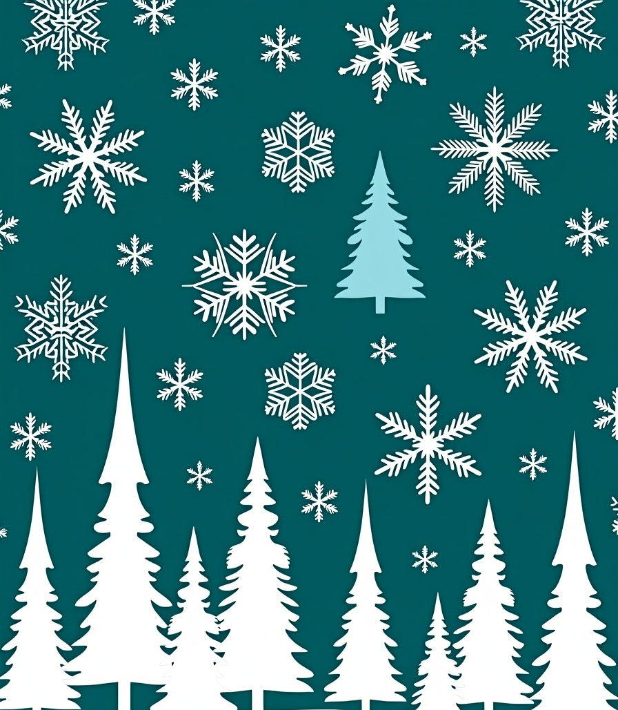 Teal Snowflake Forest Scene Rug