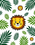 Cute Lion Faces Green Jungle Leaves Rug