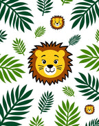 Cute Lion Faces Green Jungle Leaves Rug