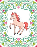 Pink Horse With Green Floral Border Rug