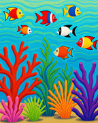 Underwater Coral Reef Fish Scene Rug