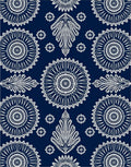 Navy White Ornate Floral Medallion Rug
