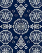 Navy White Ornate Floral Medallion Rug