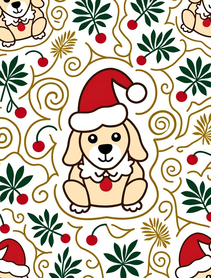 Festive Gold Swirl Puppy Christmas Rug