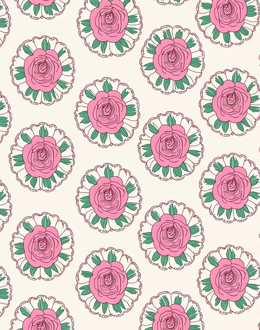 Pink Floral Medallion Cream Rug