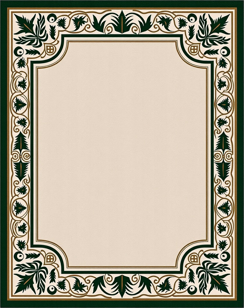 Classic Green Gold Leaf Scroll Border Rug