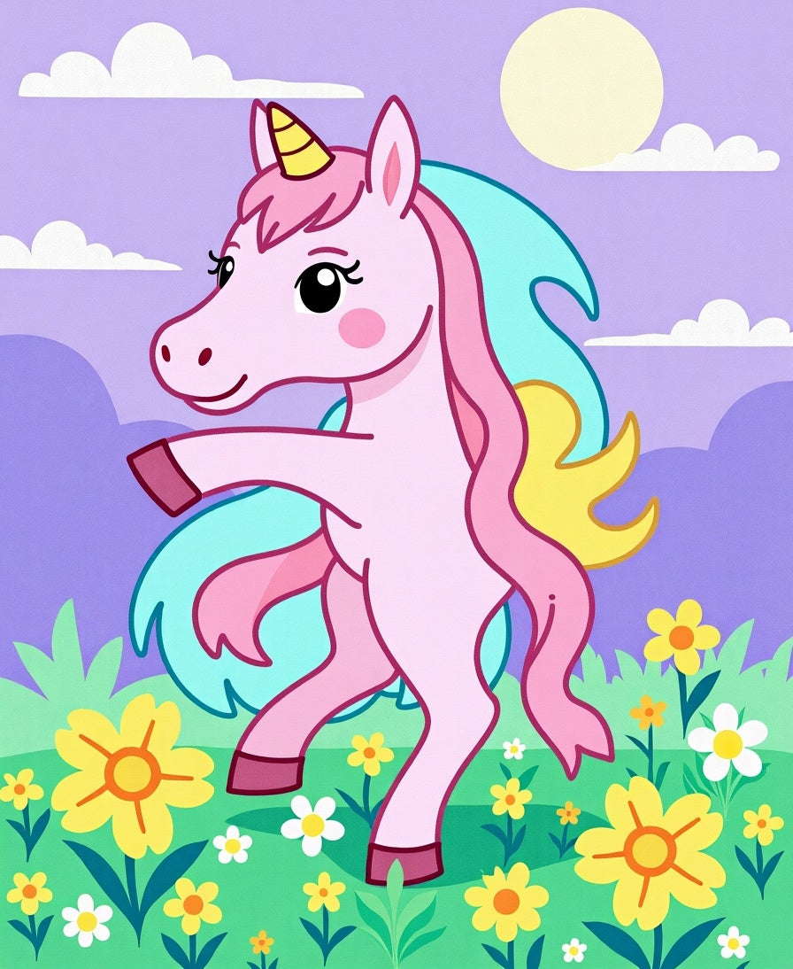 Whimsical Pink Unicorn Floral Meadow Rug