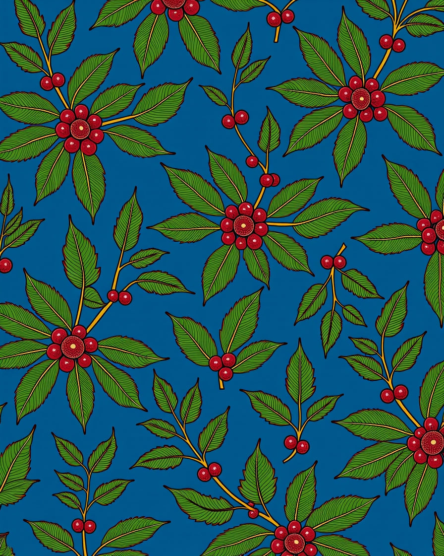 Vibrant Blue Red Berry Foliage Rug