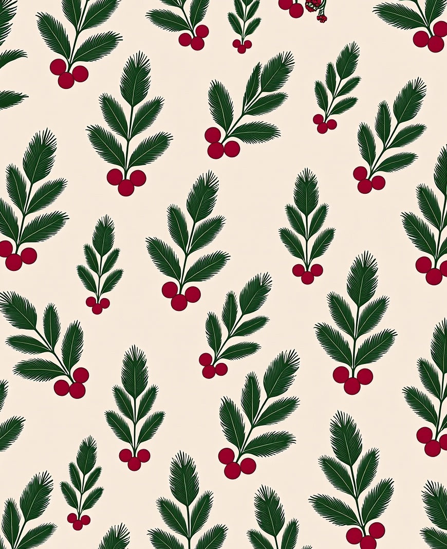Festive Green Berry Sprig Repeat Rug