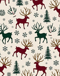 Crimson Forest Reindeer Snowflake Scene Rug