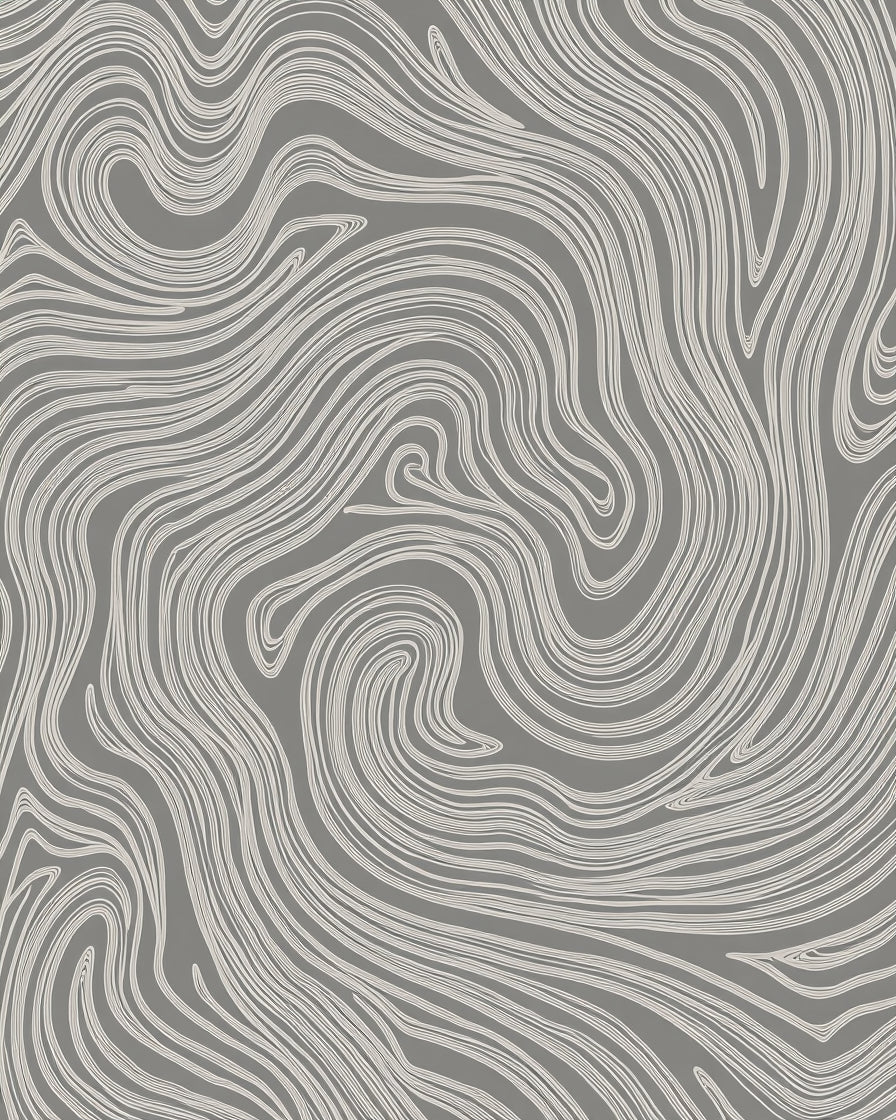 Gray White Swirling Organic Lines Rug