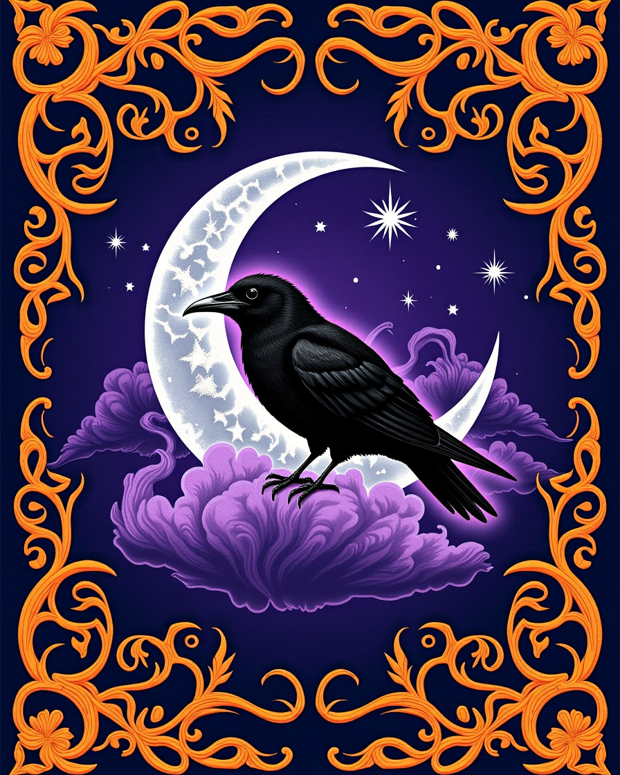 Mystical Black Crow Moon Garden Rug
