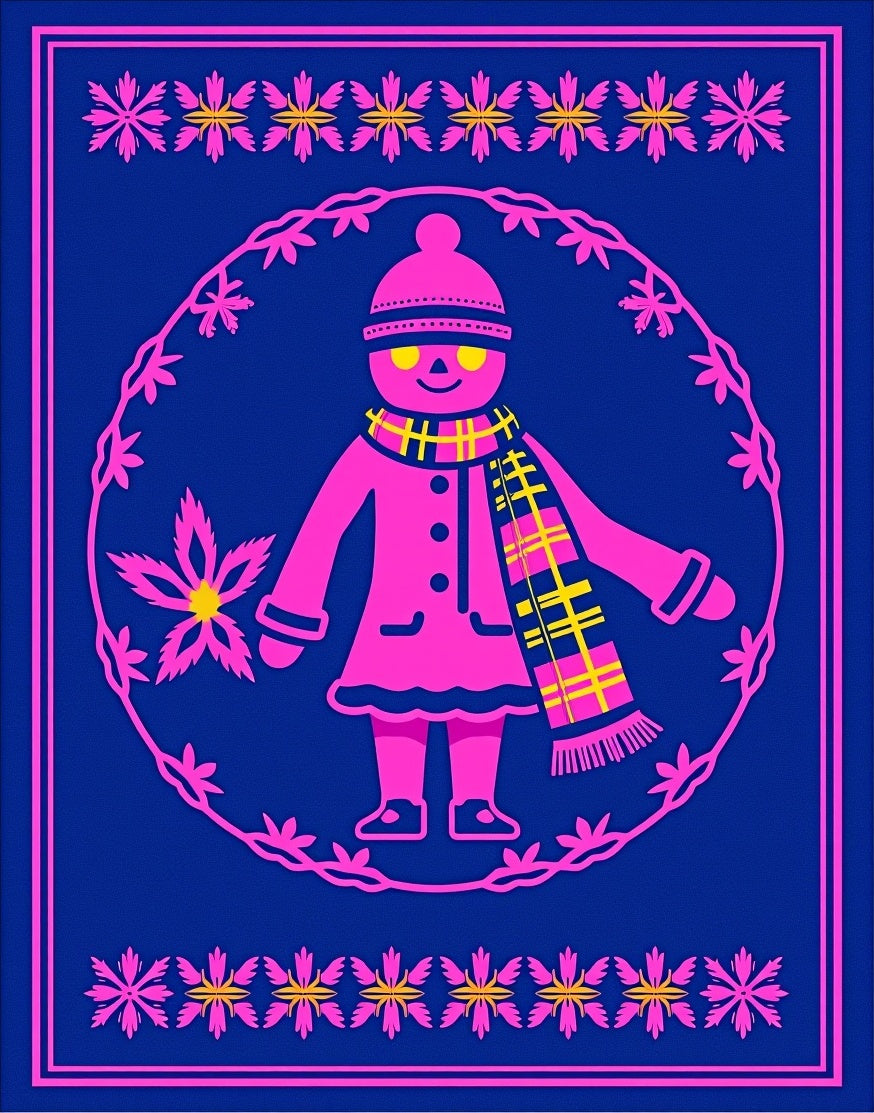 Pink Winter Folk Art Figure Rug