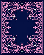 Navy Pink Symmetrical Floral Vines Rug