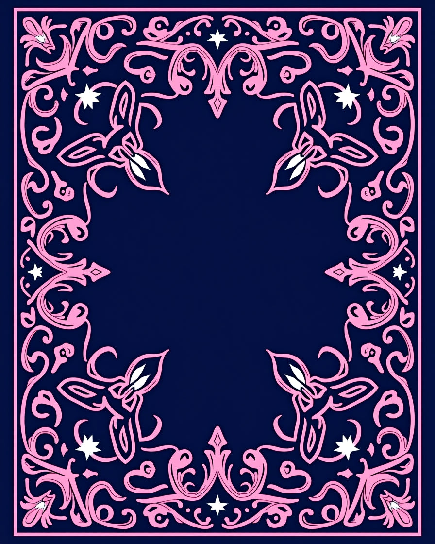 Navy Pink Symmetrical Floral Vines Rug