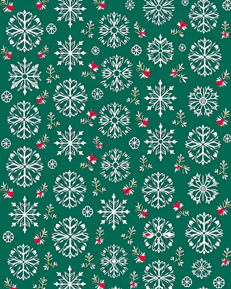 Green White Red Snowflake Holiday Rug