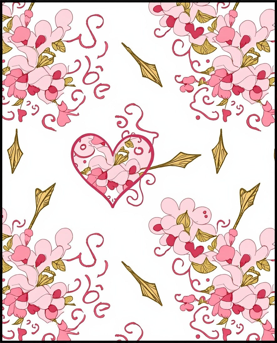 Pink Cherry Blossom Heart Arrow Rug
