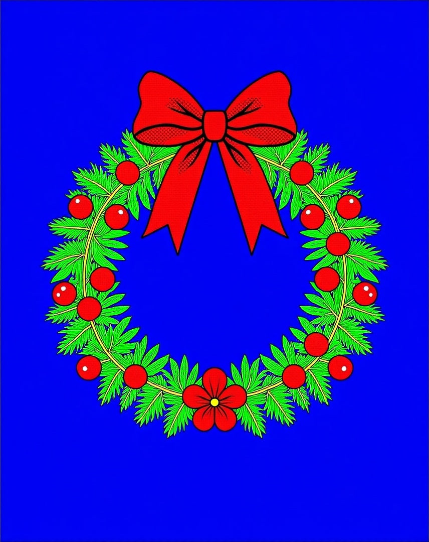 Festive Red Bow Festive Green Wreath Rug