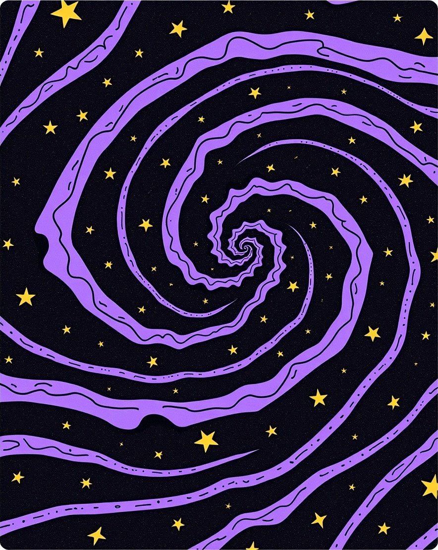 Vibrant Purple Swirl Yellow Stars Rug
