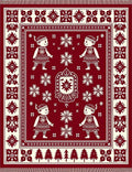 Crimson White Folk Art Children Snowflakes Rug
