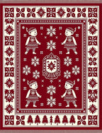 Crimson White Folk Art Children Snowflakes Rug