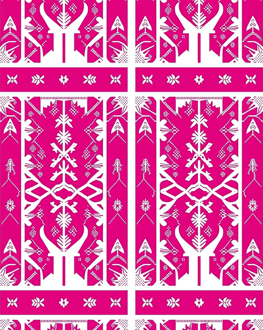Vibrant Pink Contemporary Folkloric Medallion Rug