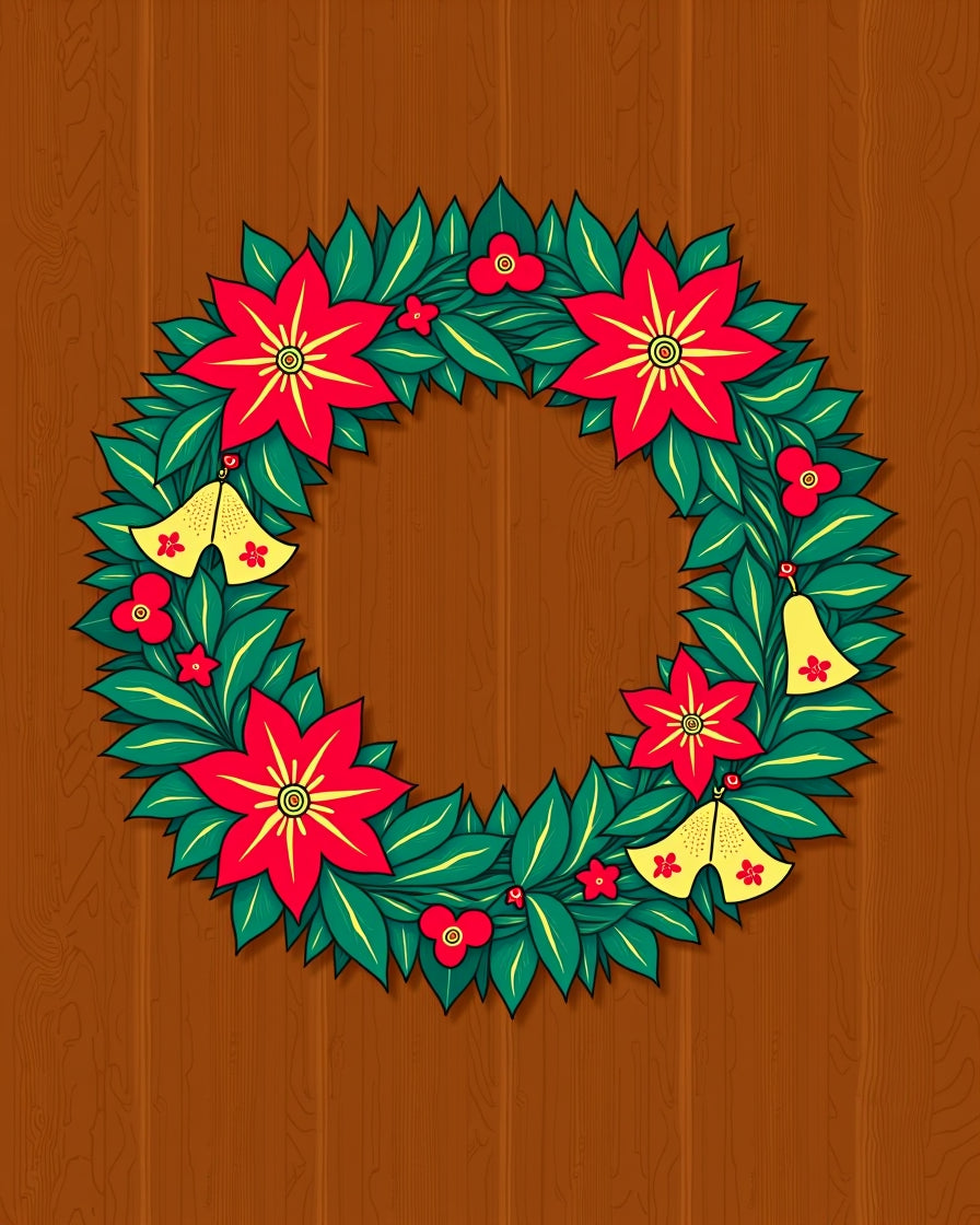 Red Poinsettia Yellow Bell Garland Wreath Rug