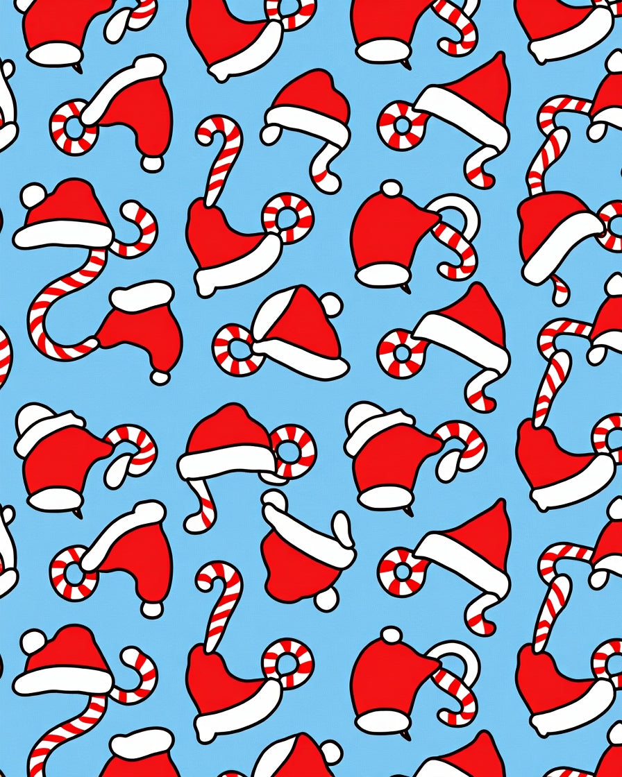 Festive Red Santa Hats Candy Canes Rug