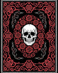 Black Crimson Skull Floral Frame Rug