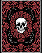 Black Crimson Skull Floral Frame Rug