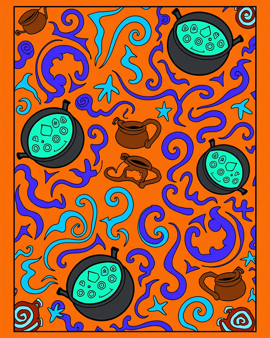 Orange Witches Brew Cauldron Whimsical Rug