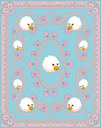 Whimsical Blue Sheep Floral Border Rug