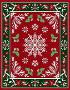 Festive Red Snowflake Holly Border Rug