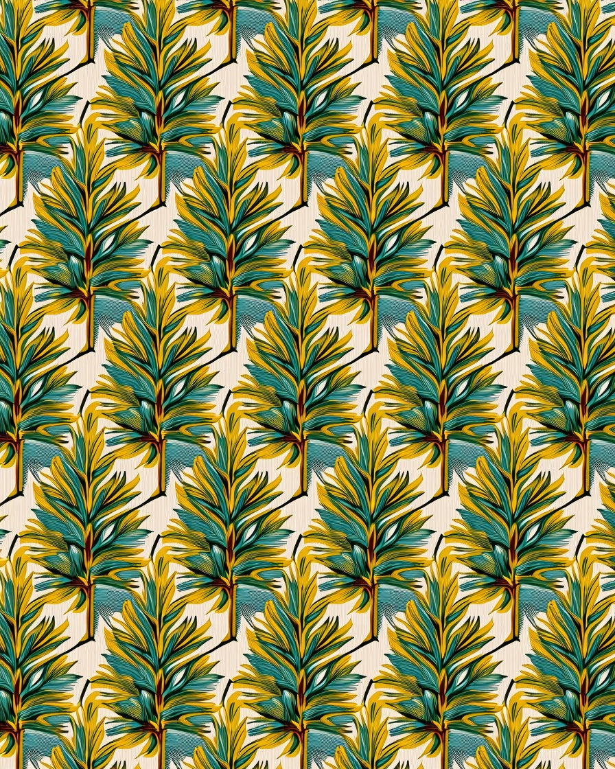 Vibrant Tropical Fanned Leaf Repeat Rug