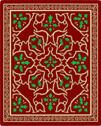 Crimson Green Floral Scrollwork Medallion Rug